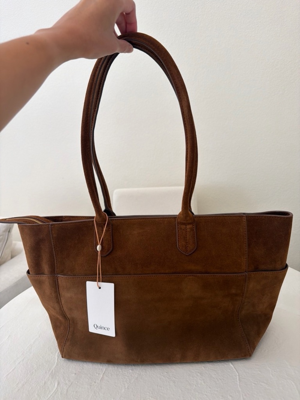 Quince Hudson Suede Tote Bag in Cognac Brown Brand New with Tag - Picture 4 of 7